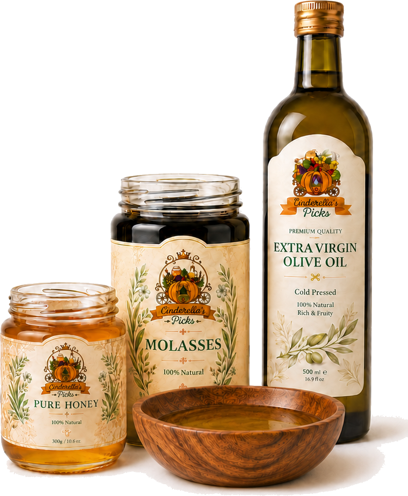 Cinderella's Picks honey, molasses and olive oil products